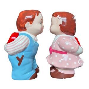 Vintage Ceramic Boy & Girl Salt Pepper Shakers Kitsch Kitchen Decor Japan